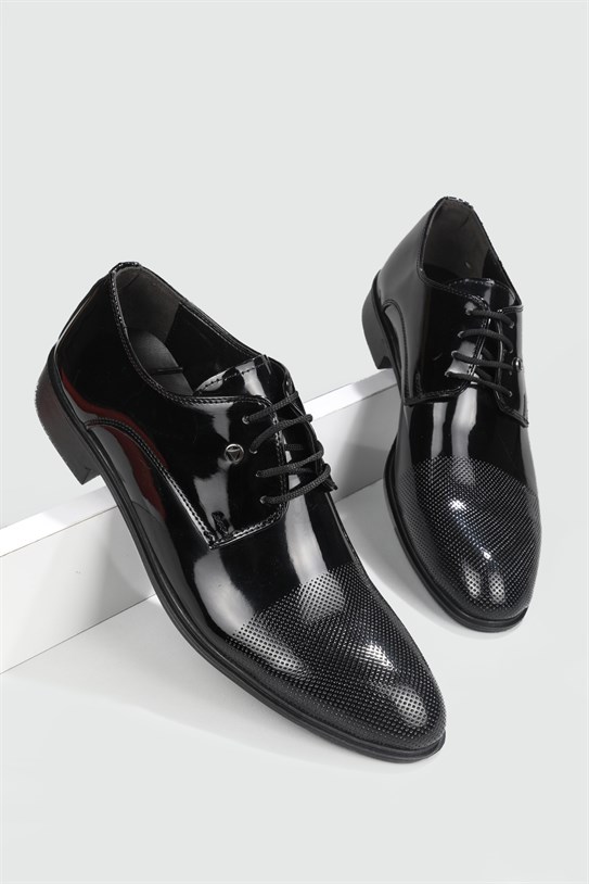 Fantazi Siyah Rugan Erkek Ayakkabı 101 Erkek Klasik Ayakkabı Ünal ÜNAL 101 MER PVC BAĞLI