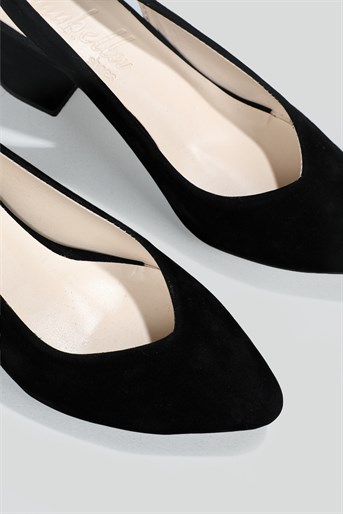 Arkası Açık Kalın Topuklu Ayakkabı Siyah Süet Kadın Ayakkabı N-7501 Kadın Alçak Topuklu Carla Bella 180326264
