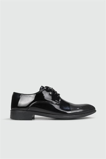 Fantazi Siyah Rugan Erkek Ayakkabı 101 Erkek Klasik Ayakkabı Ünal ÜNAL 101 MER PVC BAĞLI