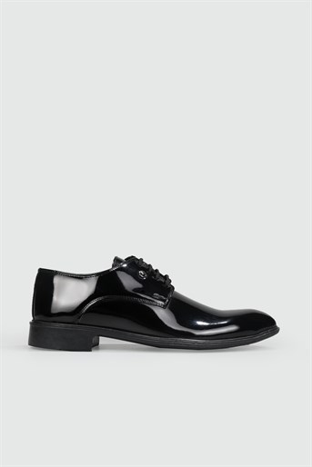 Fantazi Siyah Rugan Erkek Ayakkabı 102 Erkek Klasik Ayakkabı Ünal ÜNAL 102 MER PVC DÜZ