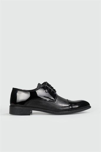 Fantazi Siyah Rugan Erkek Ayakkabı 103 Erkek Klasik Ayakkabı Ünal ÜNAL 103 MER PVC MASKERETLİ