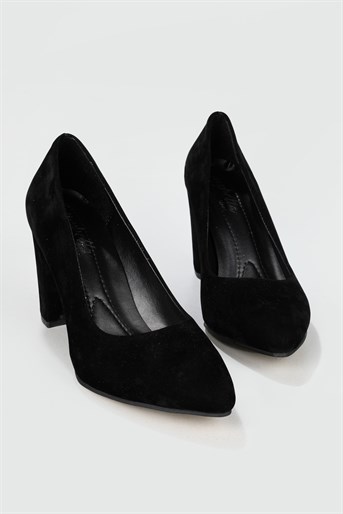 Günlük 9 cm Topuklu Siyah Süet Kadın Ayakkabı N-2600 Kadın Yüksek Topuklu Carla Bella 7167870