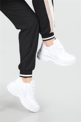 Nefes Alır Kalın Taban Bağcıklı Beyaz Kadın Spor Ayakkabı Ş-10 Kadın Sneaker Beınsteps 185315580