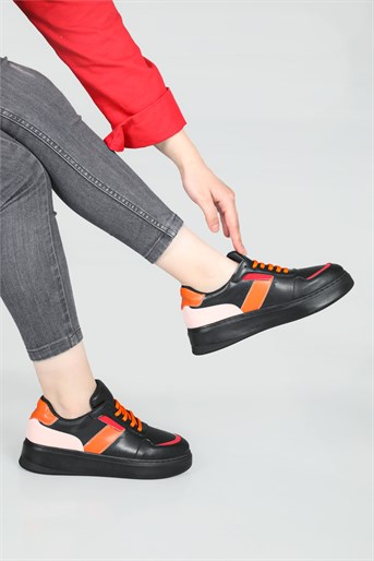 Rahat Nefes Alır Bağcıklı Siyah Oranj Kadın Ayakkabı LANARA Kadın Sneaker Beınsteps Beinsteps 3020 Lanara 22Y