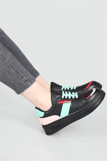 Rahat Nefes Alır Bağcıklı Siyah Yeşil Kadın Ayakkabı LANARA Kadın Sneaker Beınsteps Beinsteps 3020 Lanara 22Y