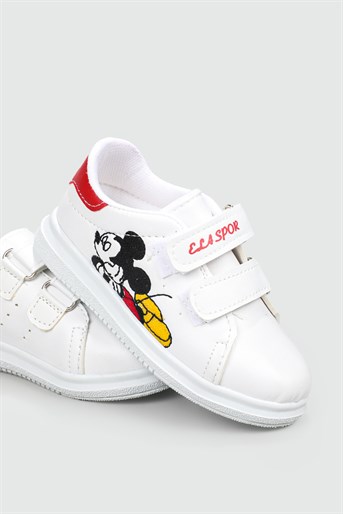 Resim Baskılı Cırtlı Beyaz Kırmızı Çocuk Spor Ayakkabı RESİMLİ Çocuk Sneaker Beınsteps Beinsteps Resimli Çocuk Spor