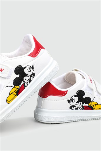 Resim Baskılı Cırtlı Beyaz Kırmızı Çocuk Spor Ayakkabı RESİMLİ Çocuk Sneaker Beınsteps Beinsteps Resimli Çocuk Spor