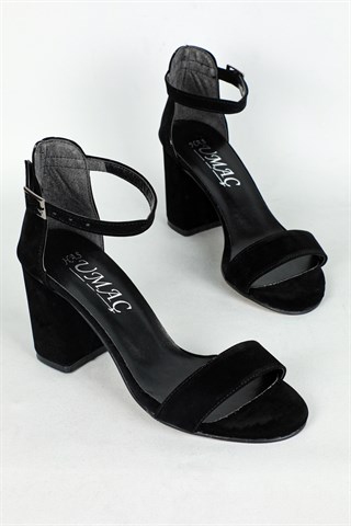 Tekbant Topuklu Siyah Süet Kadın Sandalet 1500 Kadın Topkulu Sandalet umaç UMAÇ 1500 Kadın Ayakkabı
